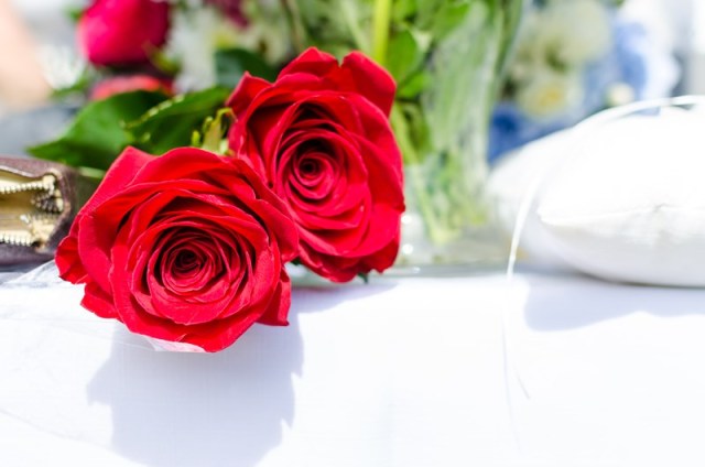 Red roses on wedding day
